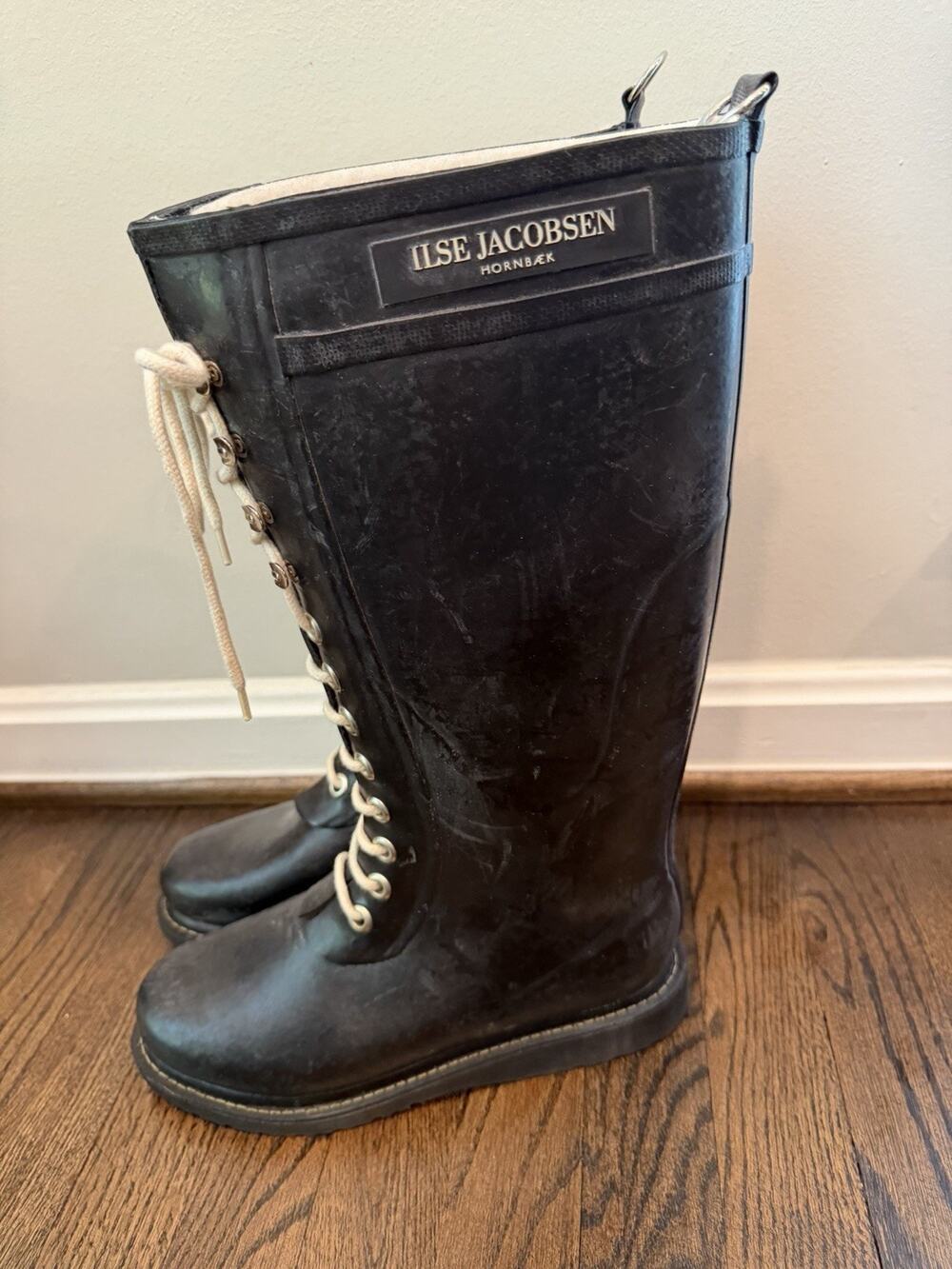 Ilse Jacobsen Hornbaek Womens EU 40 Black Tall Lined Rain Rubber Boots